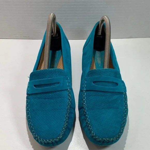 Pierre Dumas Turquoise Blue Suede Penny Loafers Women’s 8 - Picture 5 of 14